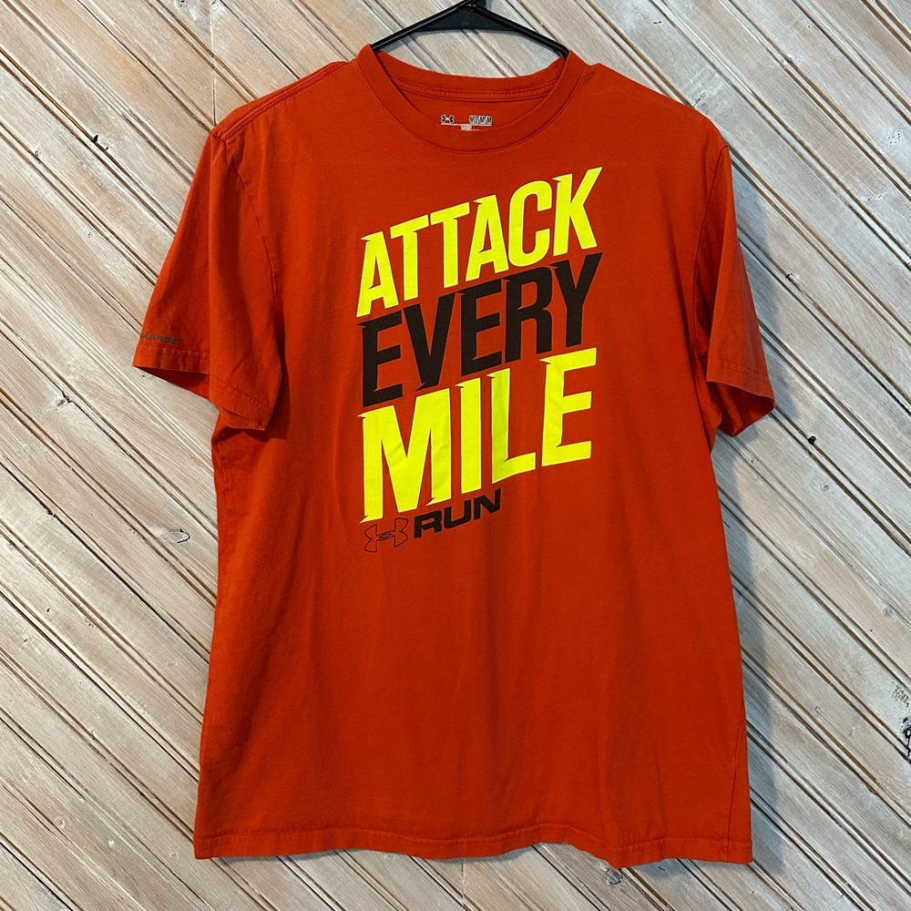 Under Armour Men's Bold Orange Tee Attack Every Mile Runner Run Charged